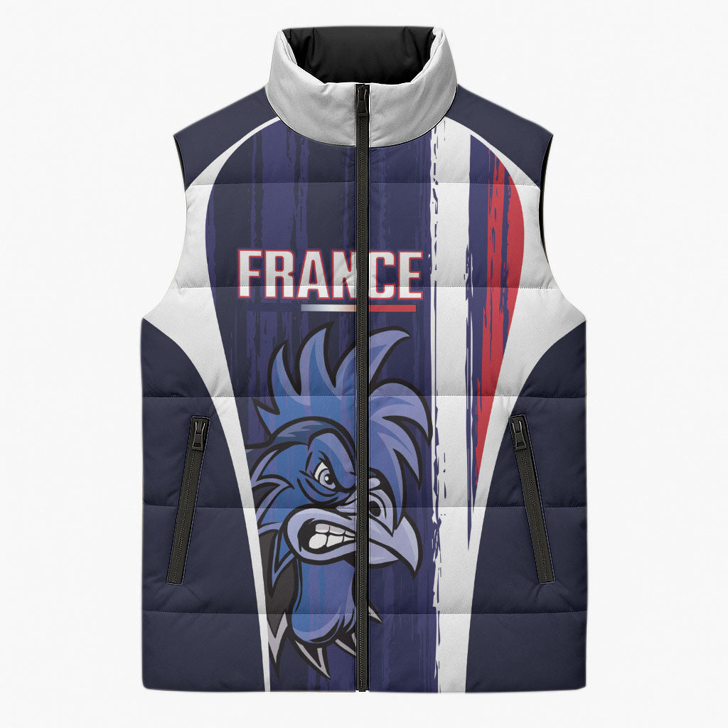 Custom France Football 2026 Sleeveless Puffer Jacket Allez Les Bleus Flag Brush Style