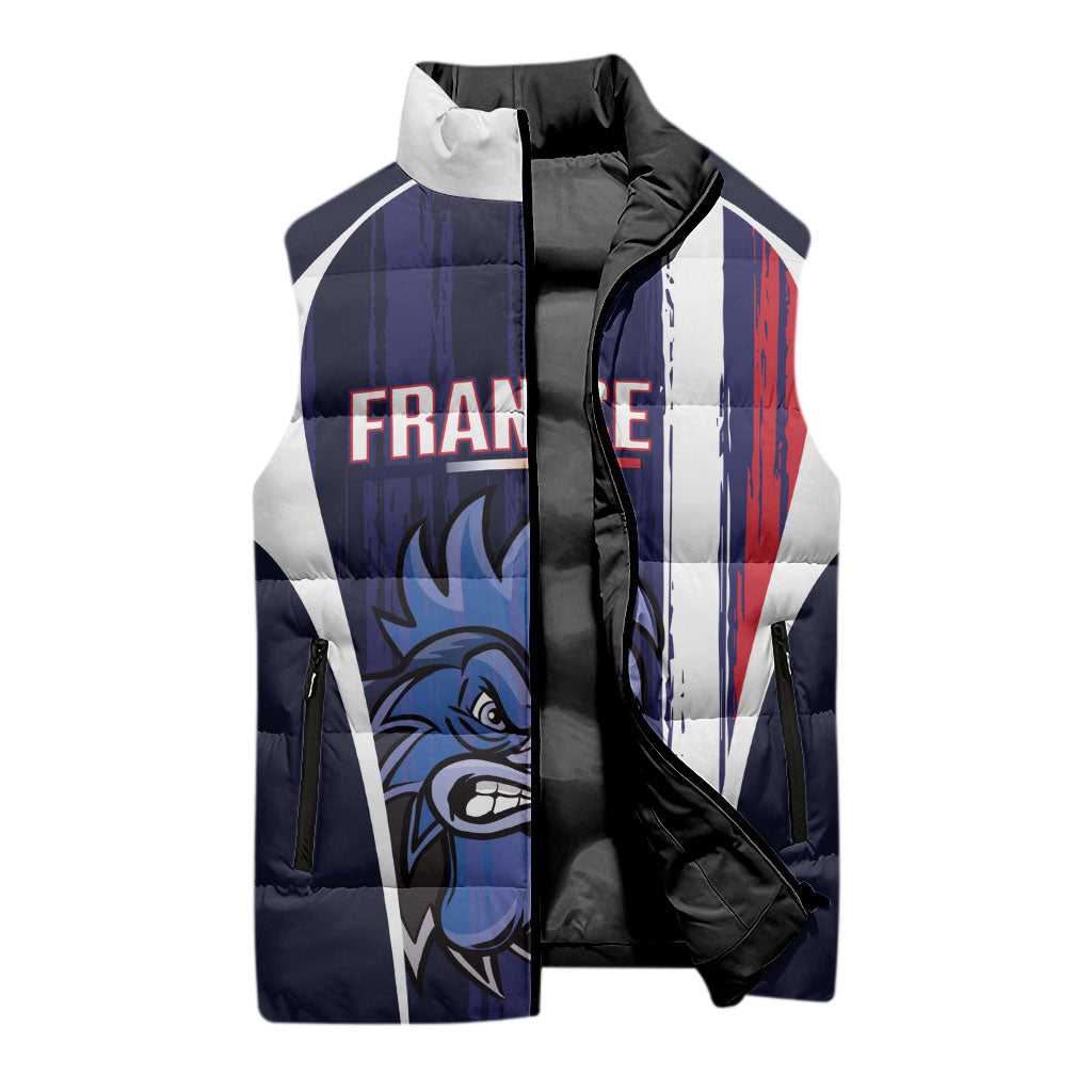 Custom France Football 2026 Sleeveless Puffer Jacket Allez Les Bleus Flag Brush Style