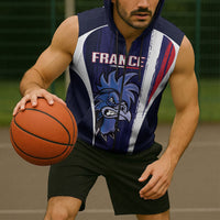 Custom France Football 2026 Sleeveless Zip Hoodie Allez Les Bleus Flag Brush Style