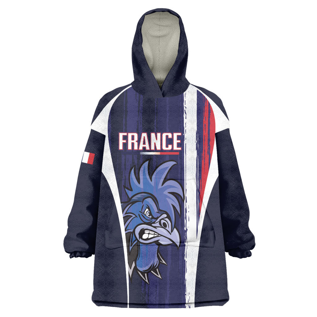 Custom France Football 2026 Wearable Blanket Hoodie Allez Les Bleus Flag Brush Style