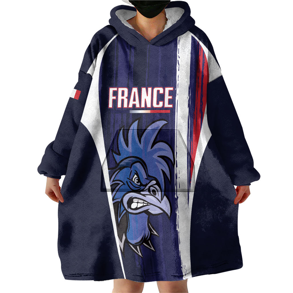 Custom France Football 2026 Wearable Blanket Hoodie Allez Les Bleus Flag Brush Style