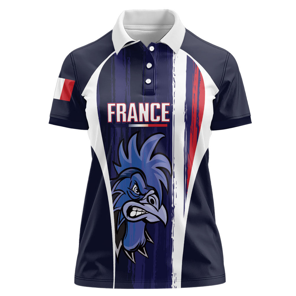 Custom France Football 2026 Women Polo Shirt Allez Les Bleus Flag Brush Style
