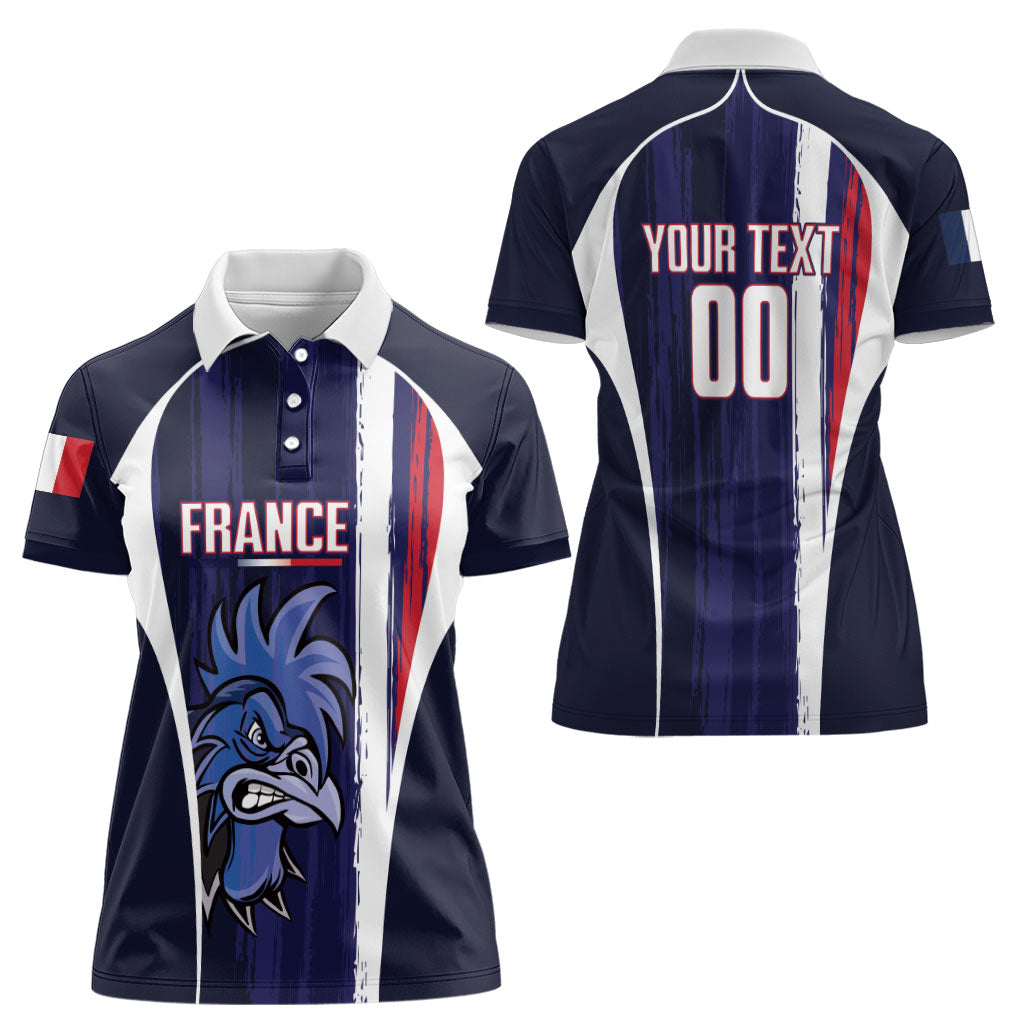 Custom France Football 2026 Women Polo Shirt Allez Les Bleus Flag Brush Style