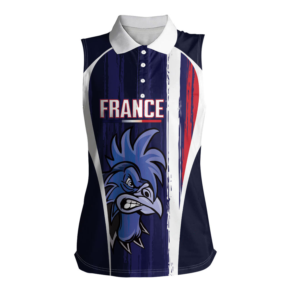 Custom France Football 2026 Women Sleeveless Polo Shirt Allez Les Bleus Flag Brush Style