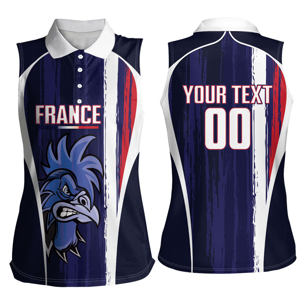 Custom France Football 2026 Women Sleeveless Polo Shirt Allez Les Bleus Flag Brush Style