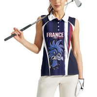 Custom France Football 2026 Women Sleeveless Polo Shirt Allez Les Bleus Flag Brush Style