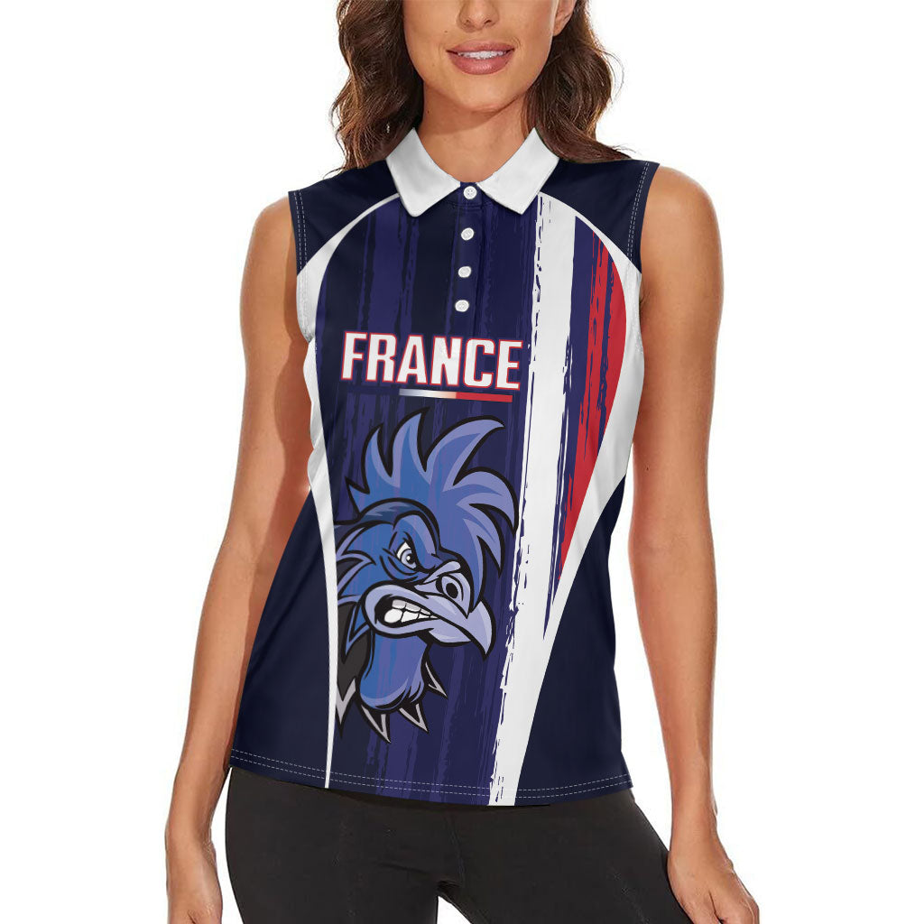 Custom France Football 2026 Women Sleeveless Polo Shirt Allez Les Bleus Flag Brush Style