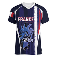 Custom France Football 2026 Women V-Neck T-Shirt Allez Les Bleus Flag Brush Style