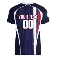 Custom France Football 2026 Women V-Neck T-Shirt Allez Les Bleus Flag Brush Style