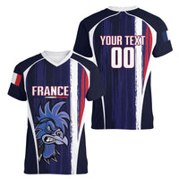Custom France Football 2026 Women V-Neck T-Shirt Allez Les Bleus Flag Brush Style