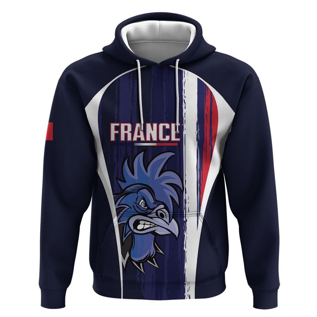 Custom France Football 2026 Zip Hoodie Allez Les Bleus Flag Brush Style