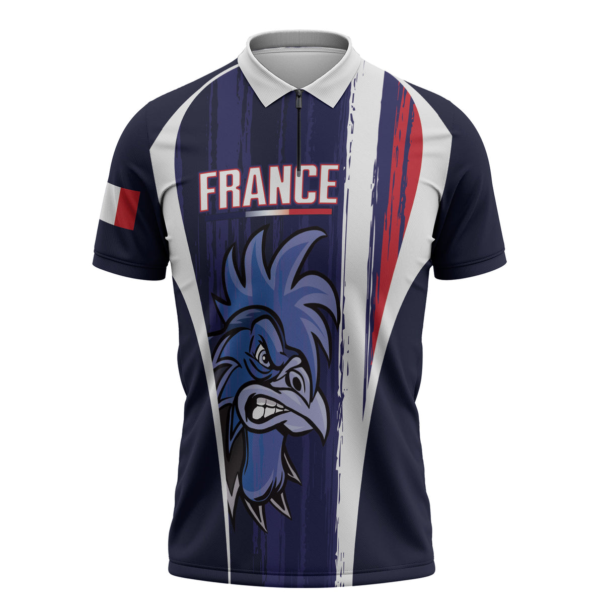 Custom France Football 2026 Zipper Polo Shirt Allez Les Bleus Flag Brush Style