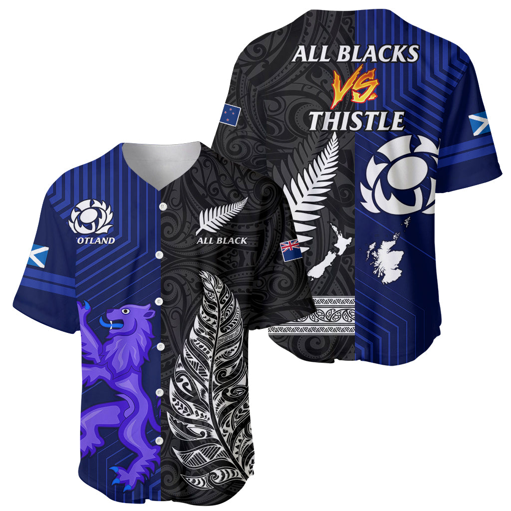 New Zealand and Scotland Rugby Baseball Jersey All Black Maori With Thistle Together - Wonder Print Shop