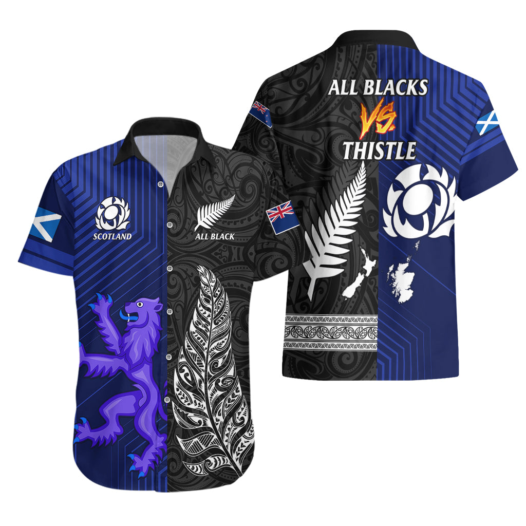 New Zealand and Scotland Rugby Hawaiian Shirt All Black Maori With Thistle Together - Wonder Print Shop