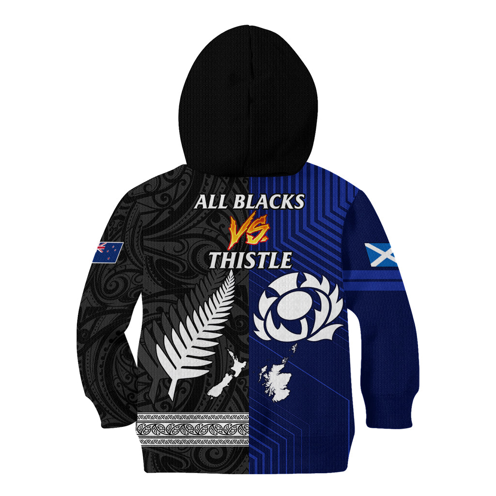New Zealand and Scotland Rugby Kid Hoodie All Black Maori With Thistle Together - Wonder Print Shop