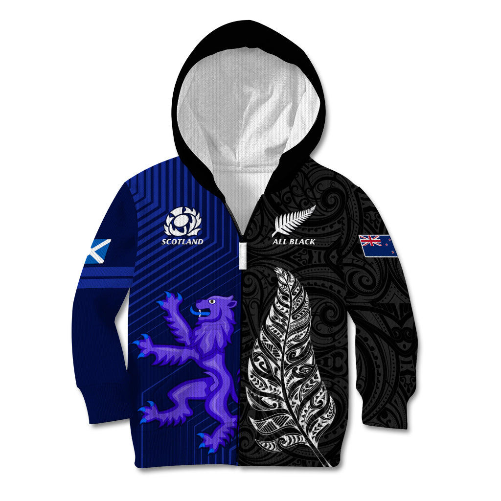 New Zealand and Scotland Rugby Kid Hoodie All Black Maori With Thistle Together - Wonder Print Shop