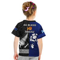 New Zealand and Scotland Rugby Kid T Shirt All Black Maori With Thistle Together - Wonder Print Shop