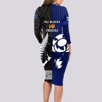 New Zealand and Scotland Rugby Long Sleeve Bodycon Dress All Black Maori With Thistle Together - Wonder Print Shop