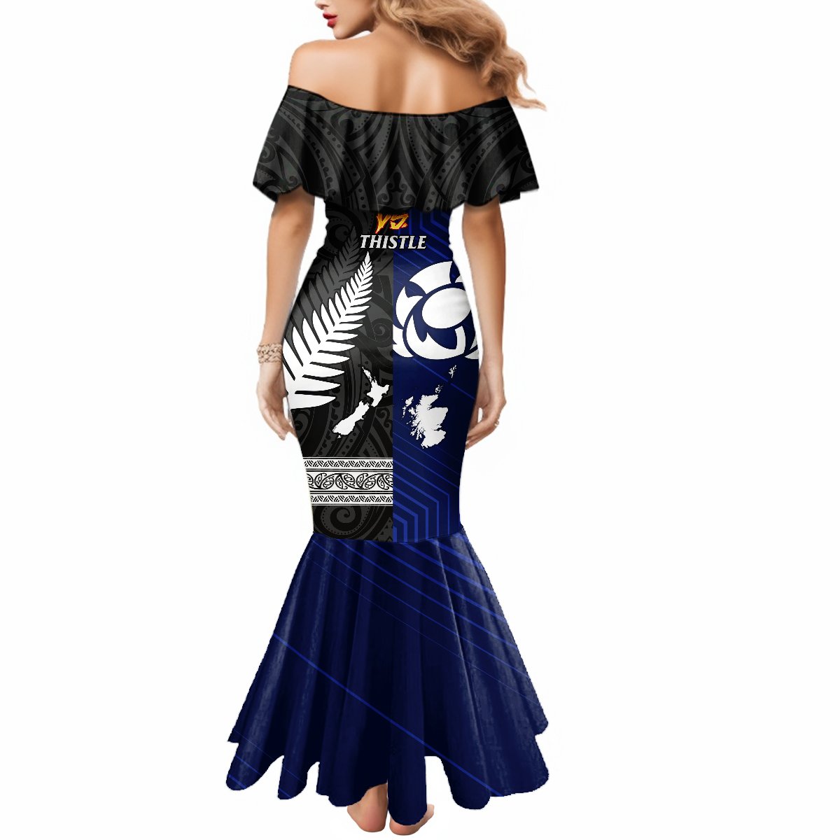 New Zealand and Scotland Rugby Mermaid Dress All Black Maori With Thistle Together - Wonder Print Shop