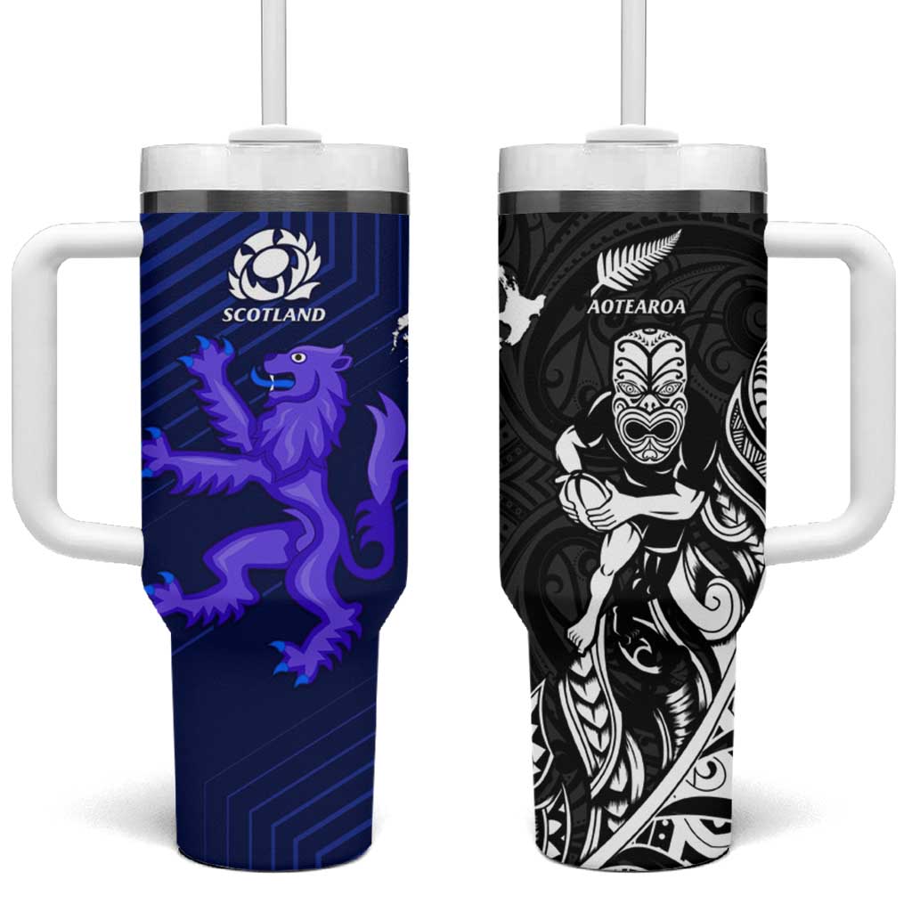 New Zealand and Scotland Rugby Tumbler With Handle All Black Maori With Thistle Together - Wonder Print Shop