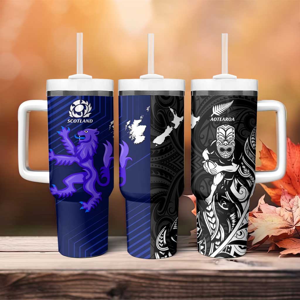 New Zealand and Scotland Rugby Tumbler With Handle All Black Maori With Thistle Together - Wonder Print Shop