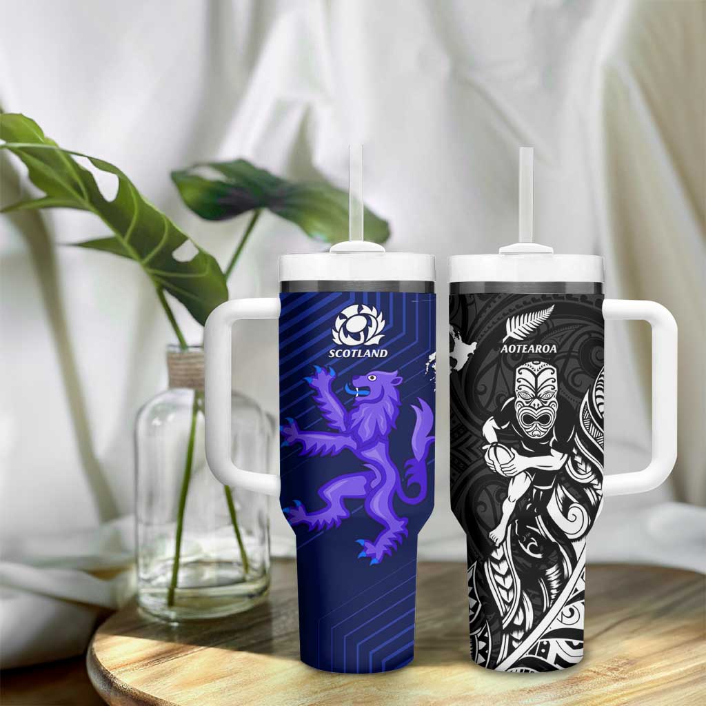 New Zealand and Scotland Rugby Tumbler With Handle All Black Maori With Thistle Together - Wonder Print Shop
