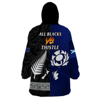 New Zealand and Scotland Rugby Wearable Blanket Hoodie All Black Maori With Thistle Together - Wonder Print Shop