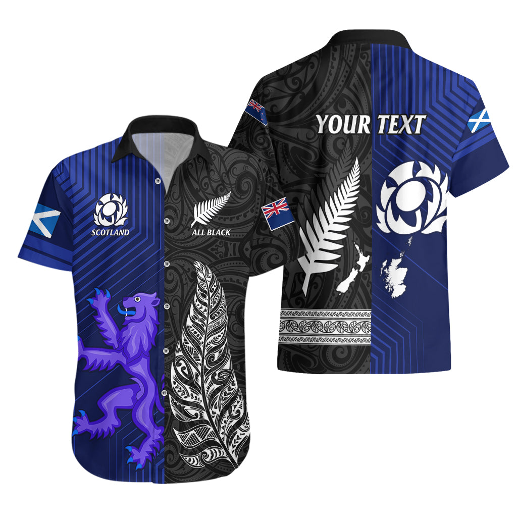 Personalised New Zealand and Scotland Rugby Hawaiian Shirt All Black Maori With Thistle Together - Wonder Print Shop