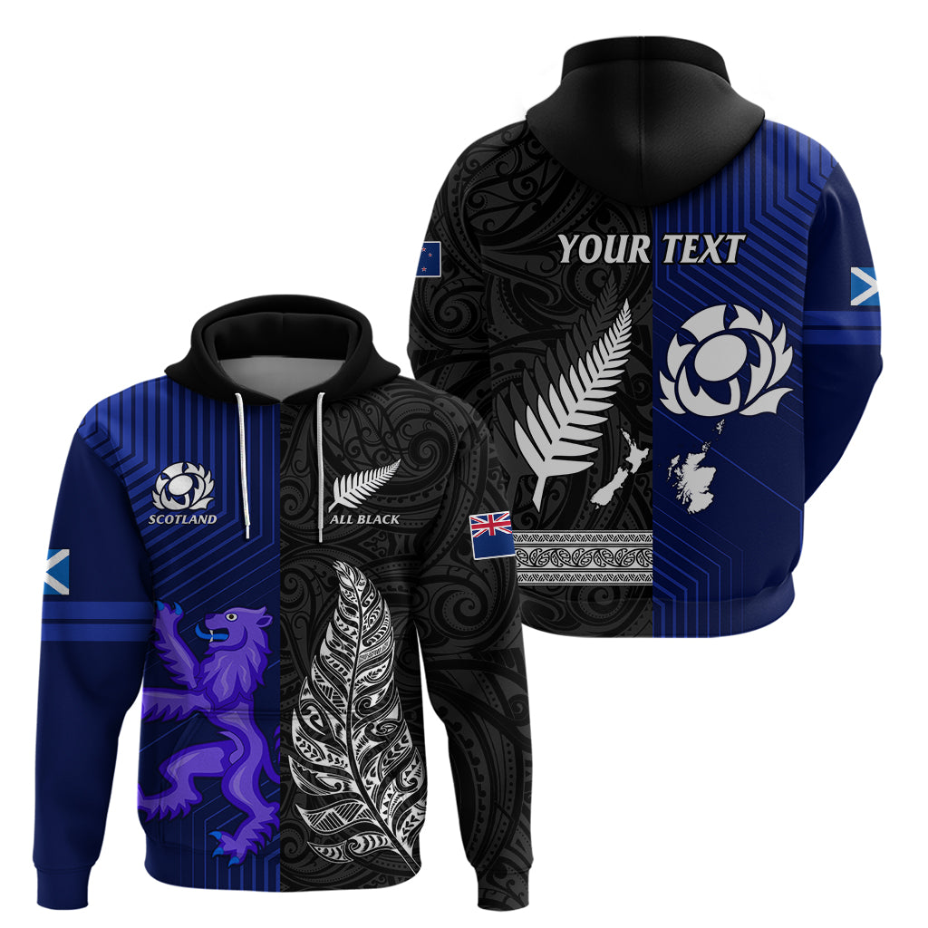 Personalised New Zealand and Scotland Rugby Hoodie All Black Maori With Thistle Together - Wonder Print Shop