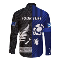 Personalised New Zealand and Scotland Rugby Long Sleeve Button Shirt All Black Maori With Thistle Together - Wonder Print Shop