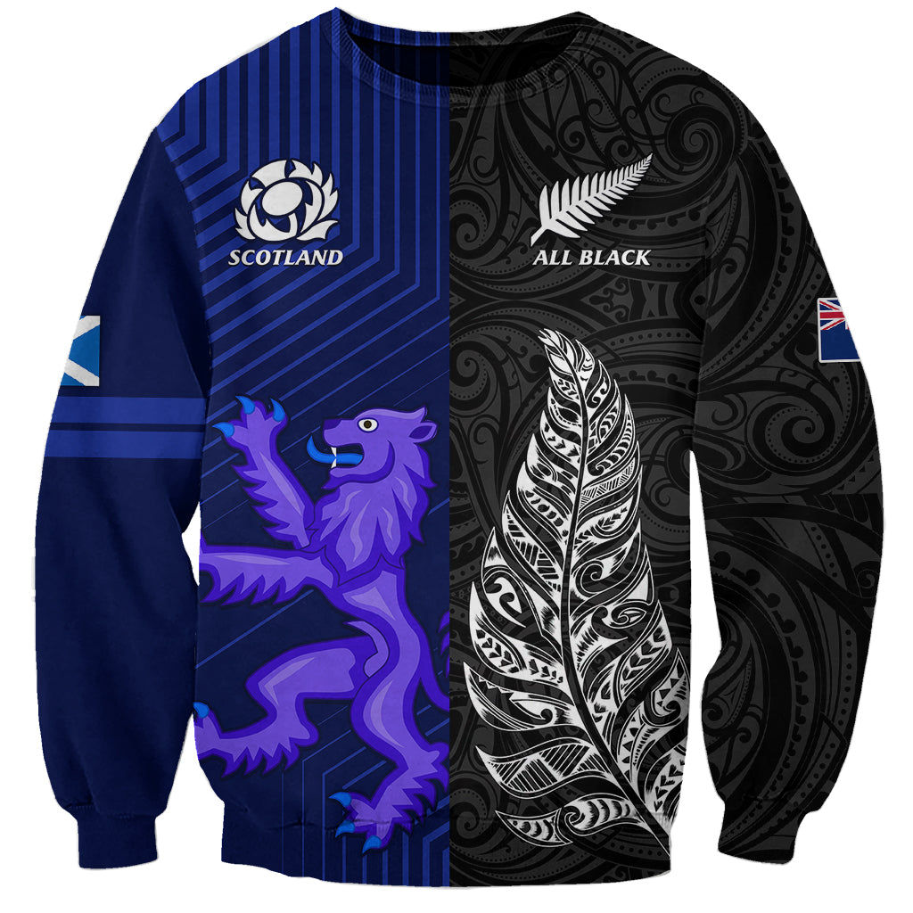 Personalised New Zealand and Scotland Rugby Sweatshirt All Black Maori With Thistle Together - Wonder Print Shop