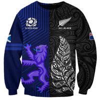 Personalised New Zealand and Scotland Rugby Sweatshirt All Black Maori With Thistle Together - Wonder Print Shop