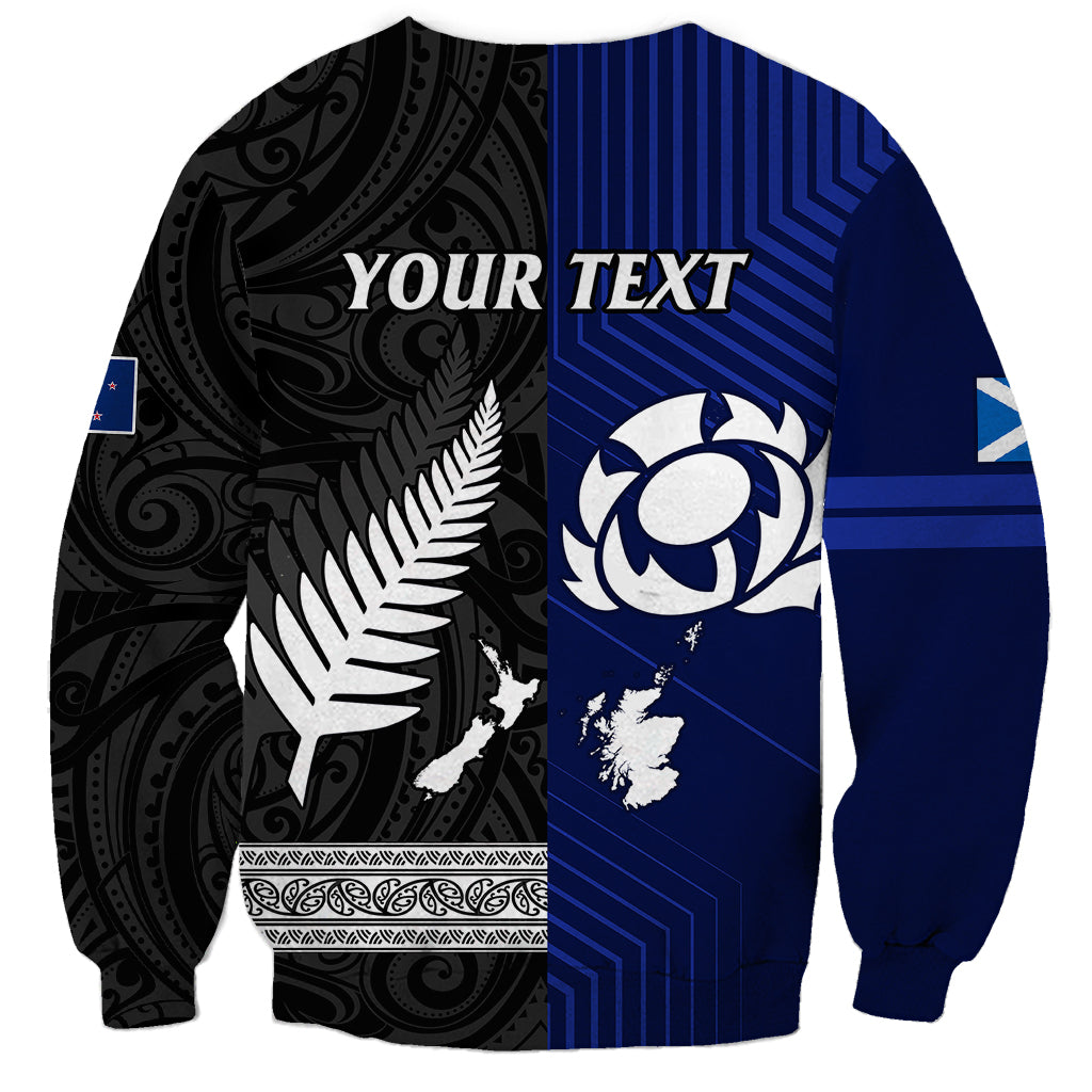 Personalised New Zealand and Scotland Rugby Sweatshirt All Black Maori With Thistle Together - Wonder Print Shop