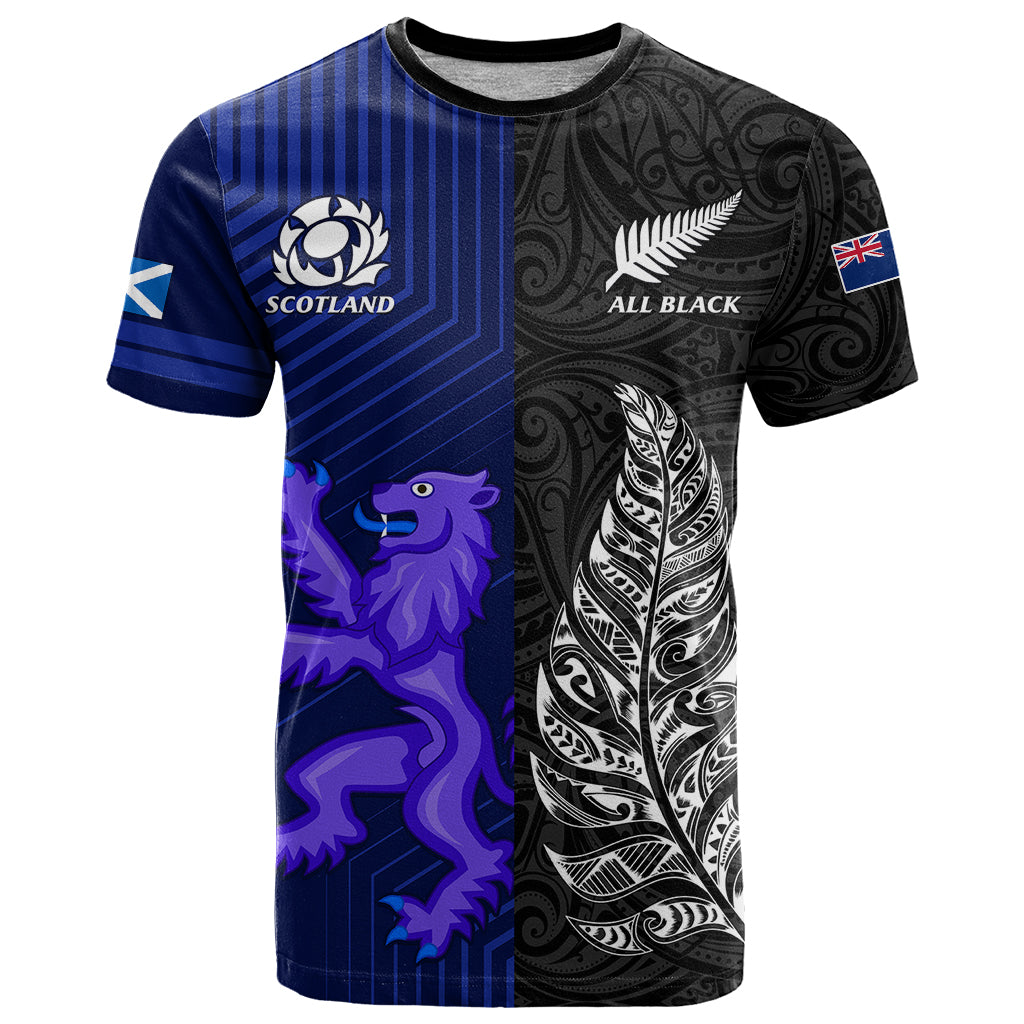 personalised-new-zealand-and-scotland-rugby-t-shirt-all-black-maori-with-thistle-together