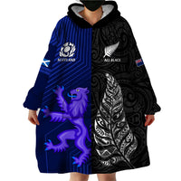 Personalised New Zealand and Scotland Rugby Wearable Blanket Hoodie All Black Maori With Thistle Together - Wonder Print Shop