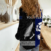 Personalised New Zealand and Scotland Rugby Women Casual Shirt All Black Maori With Thistle Together - Wonder Print Shop