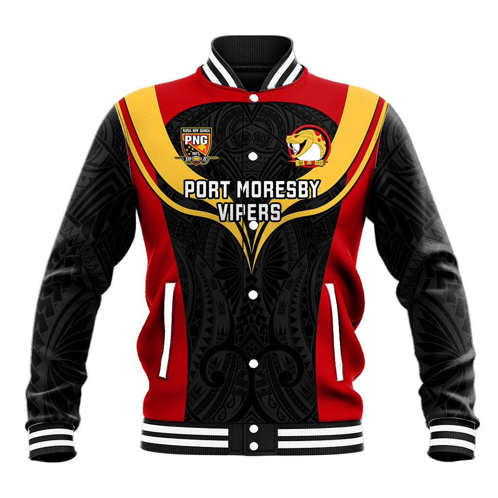 Papua New Guinea Rugby Baseball Jacket Port Moresby Vipers PNG Polynesian Pattern - Wonder Print Shop