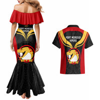 Papua New Guinea Rugby Couples Matching Mermaid Dress And Hawaiian Shirt Port Moresby Vipers PNG Polynesian Pattern - Wonder Print Shop