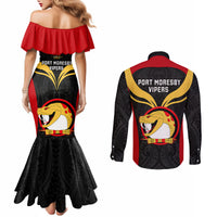 papua-new-guinea-rugby-couples-matching-mermaid-dress-and-long-sleeve-button-shirts-port-moresby-vipers-png-polynesian-pattern