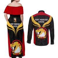 Papua New Guinea Rugby Couples Matching Off Shoulder Maxi Dress and Long Sleeve Button Shirts Port Moresby Vipers PNG Polynesian Pattern - Wonder Print Shop