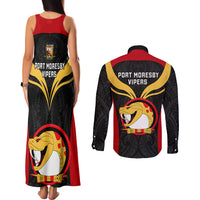Papua New Guinea Rugby Couples Matching Tank Maxi Dress and Long Sleeve Button Shirts Port Moresby Vipers PNG Polynesian Pattern - Wonder Print Shop