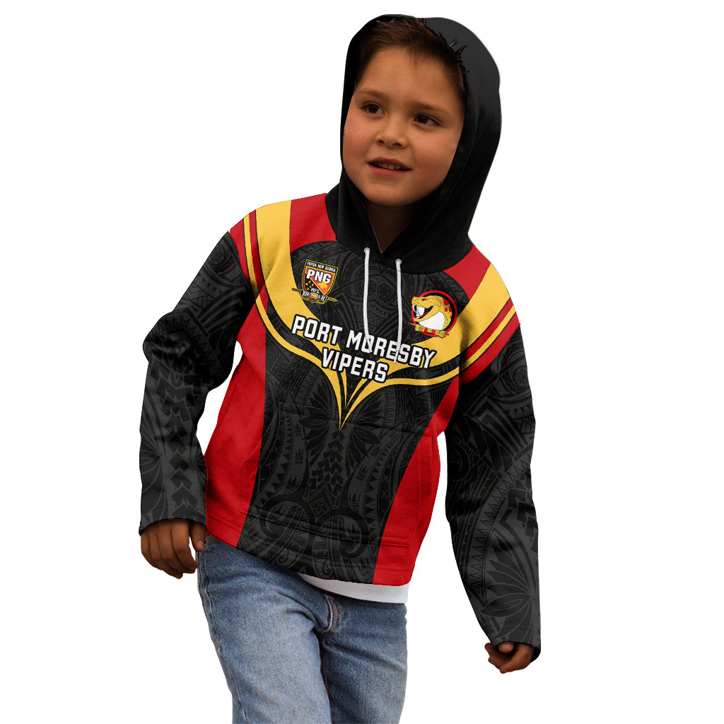 Papua New Guinea Rugby Kid Hoodie Port Moresby Vipers PNG Polynesian Pattern - Wonder Print Shop