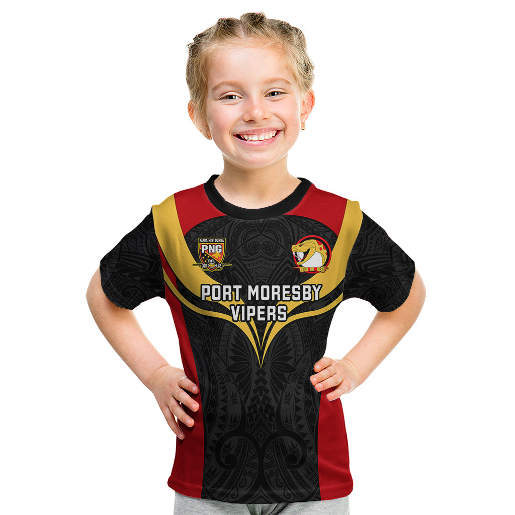 Papua New Guinea Rugby Kid T Shirt Port Moresby Vipers PNG Polynesian Pattern - Wonder Print Shop