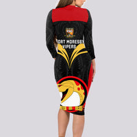 Papua New Guinea Rugby Long Sleeve Bodycon Dress Port Moresby Vipers PNG Polynesian Pattern - Wonder Print Shop