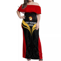 Papua New Guinea Rugby Off Shoulder Maxi Dress Port Moresby Vipers PNG Polynesian Pattern - Wonder Print Shop