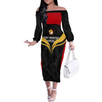 Papua New Guinea Rugby Off The Shoulder Long Sleeve Dress Port Moresby Vipers PNG Polynesian Pattern - Wonder Print Shop
