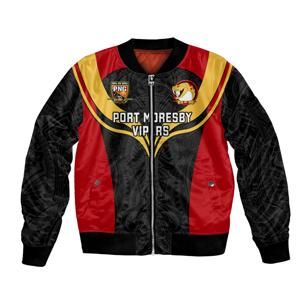 Papua New Guinea Rugby Sleeve Zip Bomber Jacket Port Moresby Vipers PNG Polynesian Pattern - Wonder Print Shop