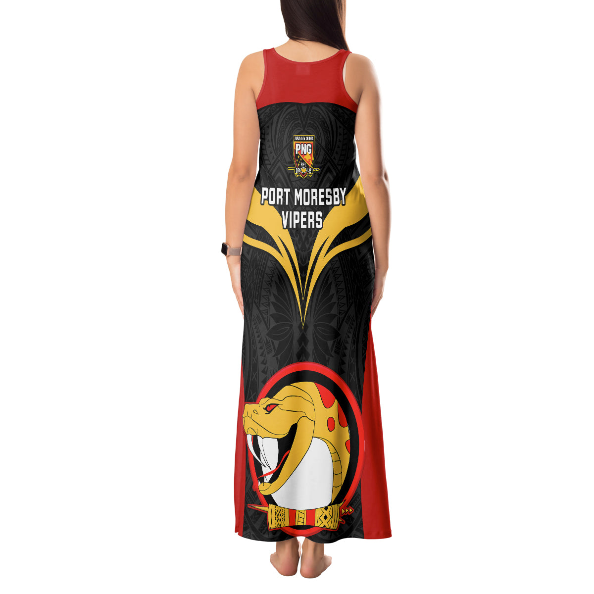 Papua New Guinea Rugby Tank Maxi Dress Port Moresby Vipers PNG Polynesian Pattern - Wonder Print Shop