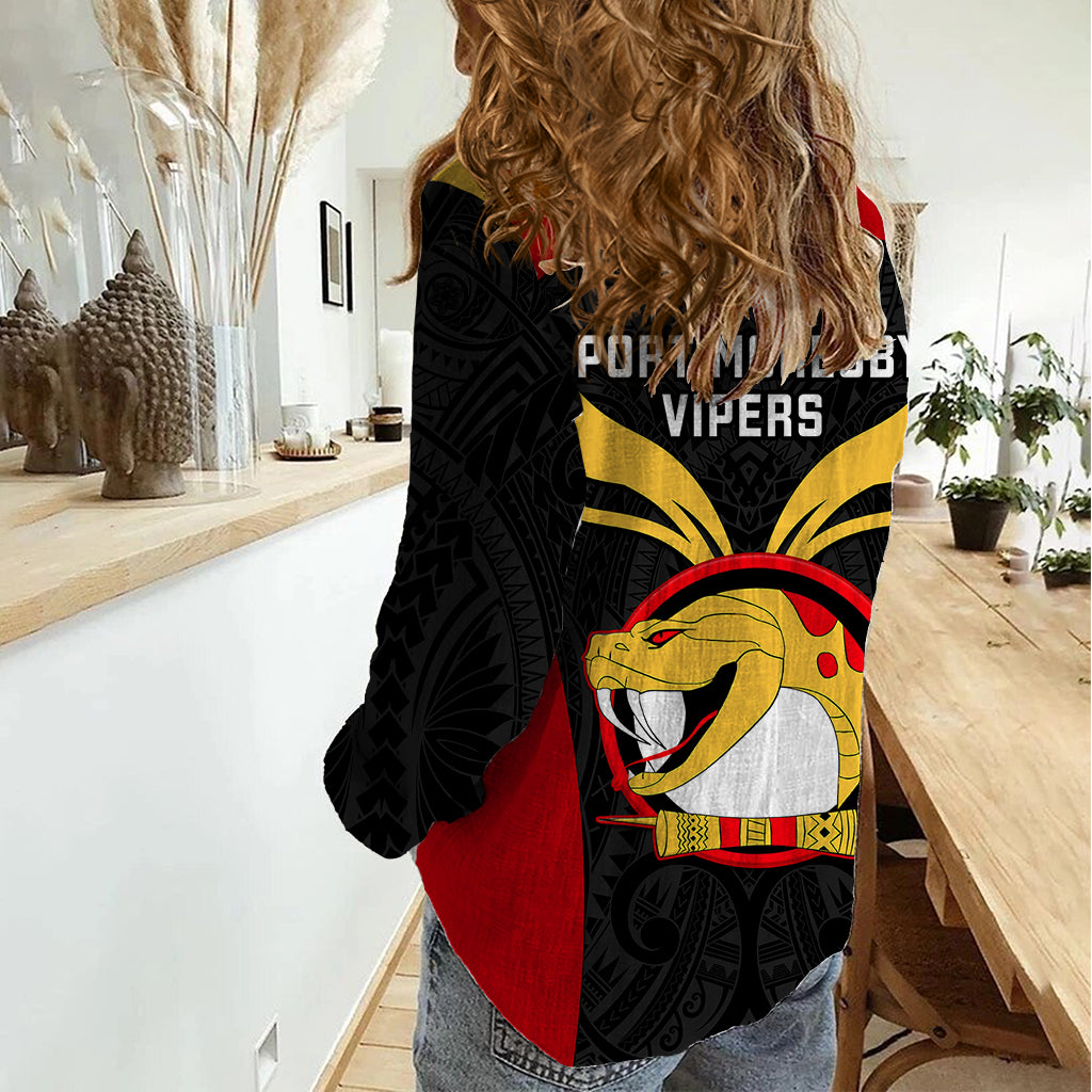 Papua New Guinea Rugby Women Casual Shirt Port Moresby Vipers PNG Polynesian Pattern - Wonder Print Shop