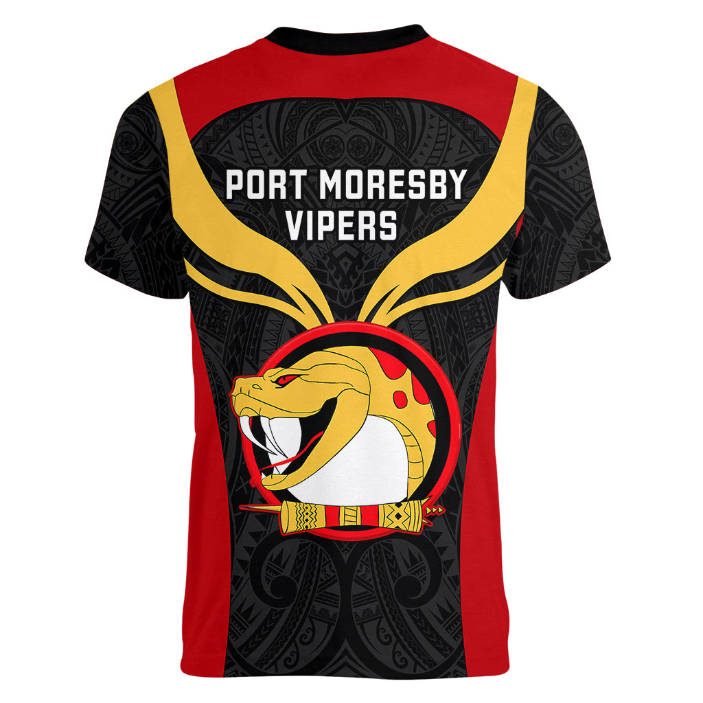 Papua New Guinea Rugby Women V Neck T Shirt Port Moresby Vipers PNG Polynesian Pattern - Wonder Print Shop